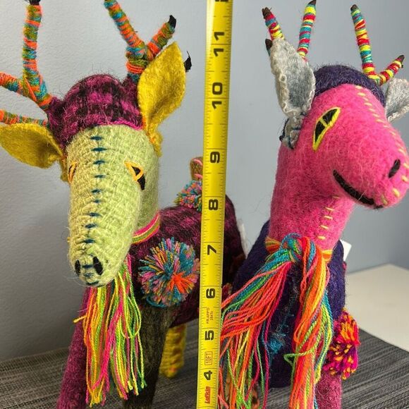 Abrazo Style Folk Art Handmade Reindeer Mexico Set of 2 - Picture 9 of 10